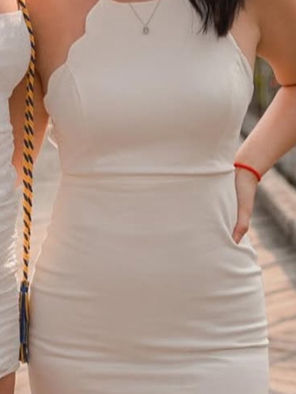 Lush Cream Scalloped Neck Midi Dress